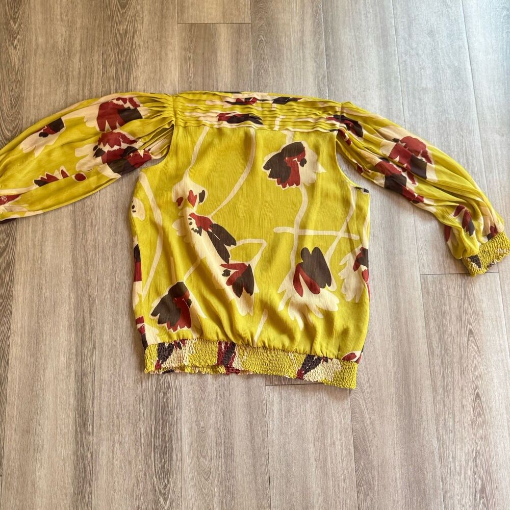 VERTIGO Paris Floral Blouse Sz XS Women's Boho Chic Green Brown Nude - Picture 11 of 12